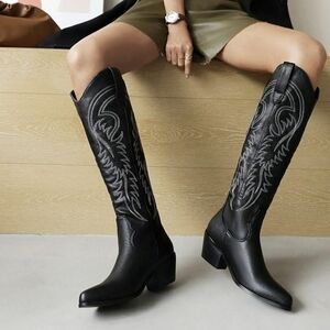 Black Western Calf-High Boots